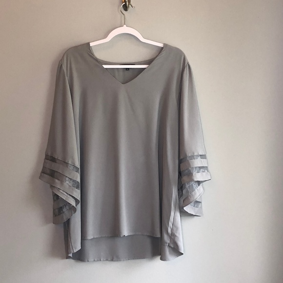 Amaryllis Tops - Amaryllis Gray Blouse Bell Sleeves 3XL